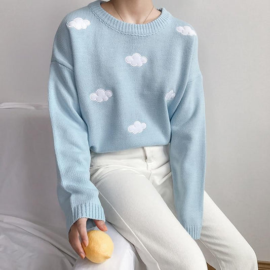 Jersey para Mujer de Nubes Manga Larga Estilo Casual