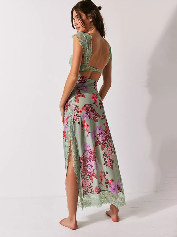 Isabella - Elegante Floral Transparente Espalda Maxi