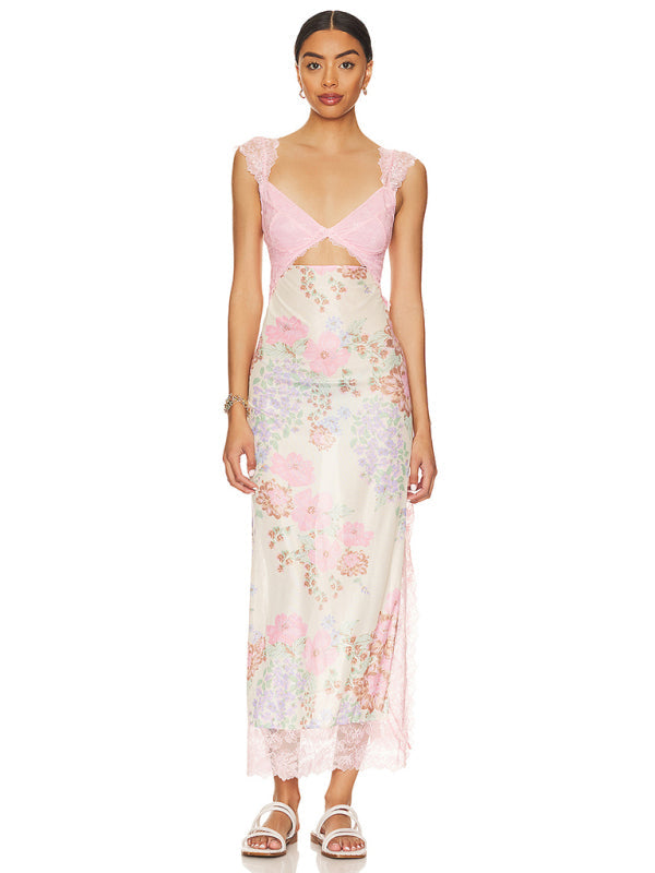 Isabella - Elegante Floral Transparente Espalda Maxi