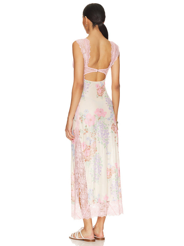 Isabella - Elegante Floral Transparente Espalda Maxi