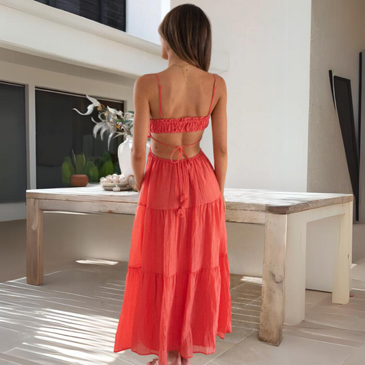 Rosa - Elegante vestido midi de verano con tirantes finos