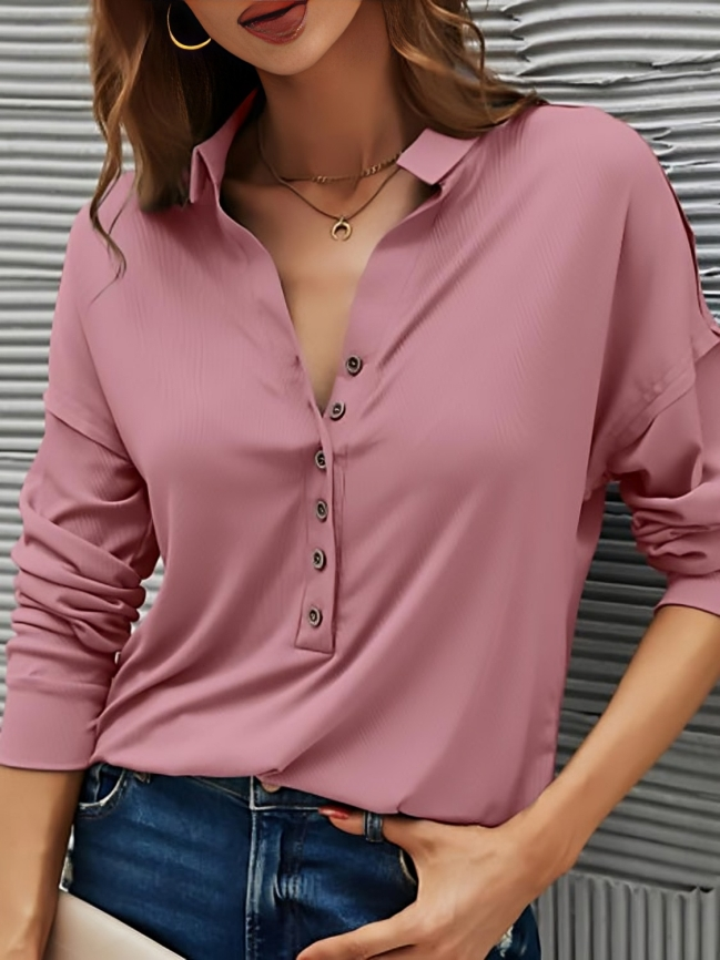 Roseline - Acogedora blusa de manga larga con botones