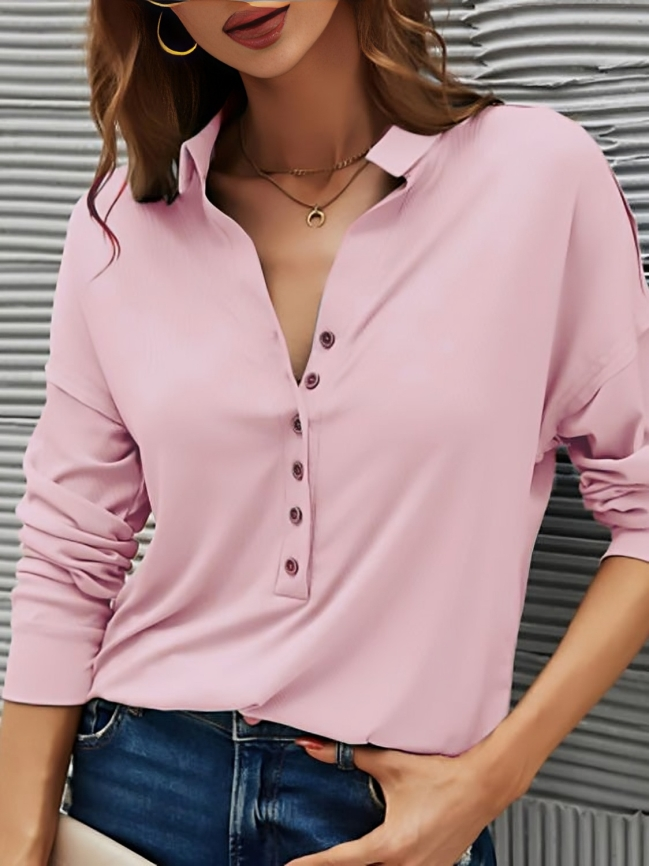 Roseline - Acogedora blusa de manga larga con botones